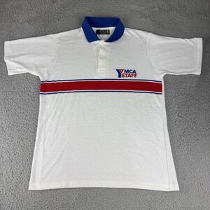 Vintage YMCA Polo Shirt Staff 1980s Rare Single‎ Stitch Thin Nos Size Large USA
